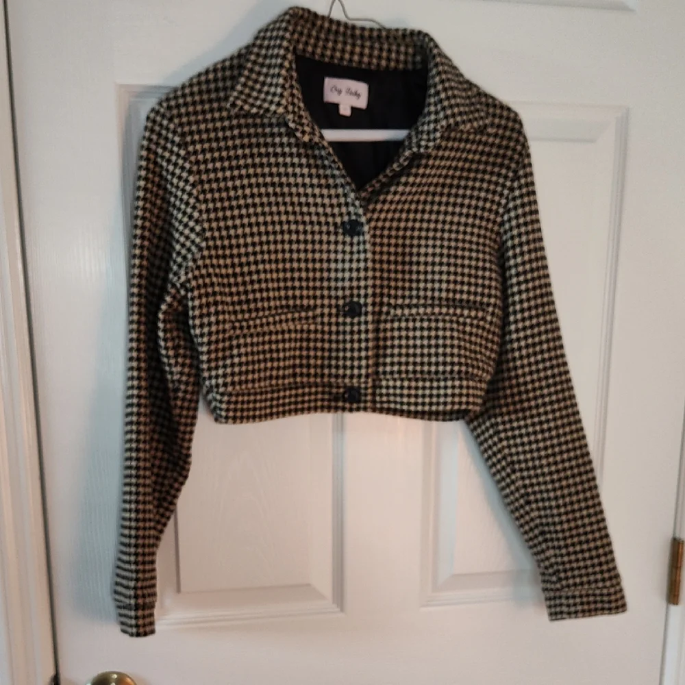 Cry Baby | Jackets & Coats | Chic Houndstooth Cropped Jacket Black And ...